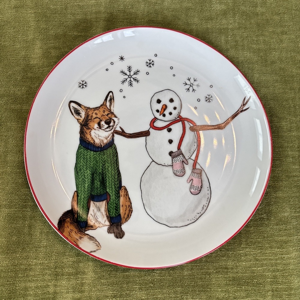 West Elm 2020 Rachel Kozlowski Christmas Dapper Animal Fox‎ Salad Plate So Cute
